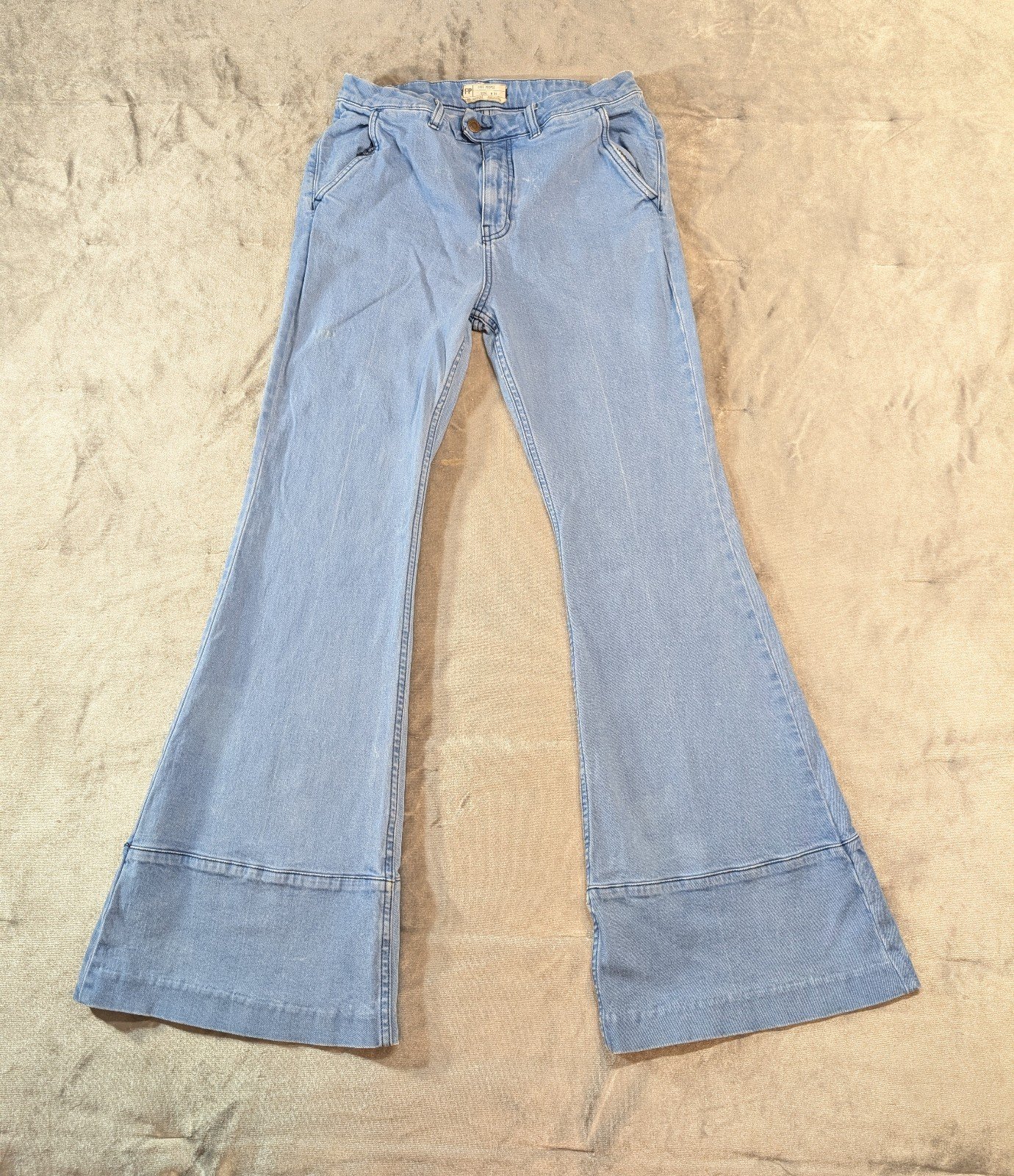 FREE PEOPLE 31 Light Denim Stretchy Super Flare Bell Bottom Jeans Hippie