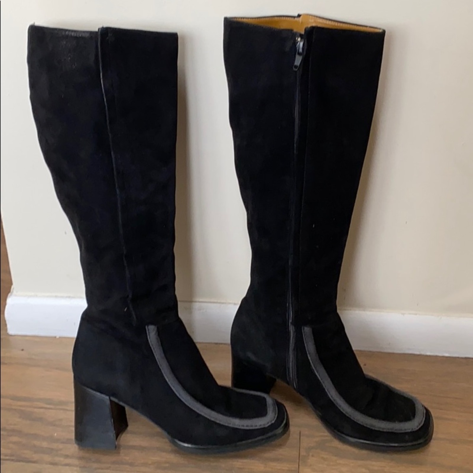 Claudia Ciuti Black with Grey Suede Trim Boots Size 6.5 Made in Italy