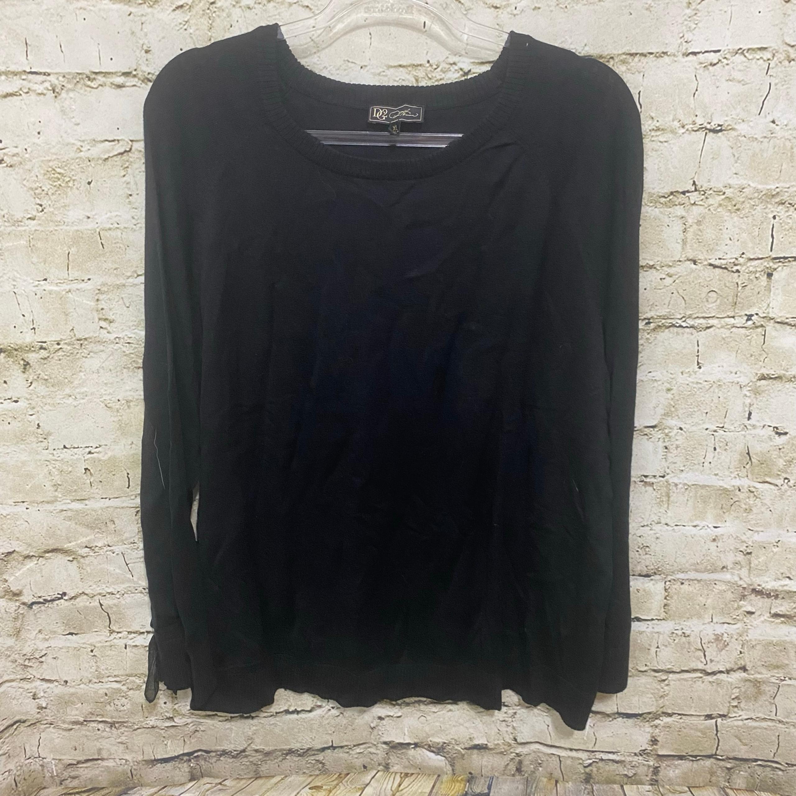 DG2 Diane Gilman Black Soft Chiffon Ruffle Sleeve Sweater