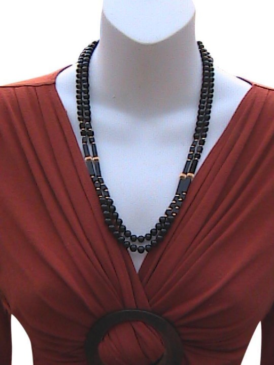 14k YG Double Strand Black Onyx Necklace