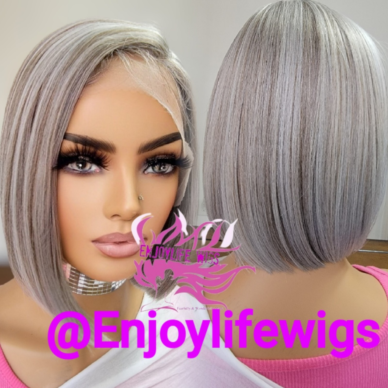 Silver And brown Panio colors HD lace front bob wig