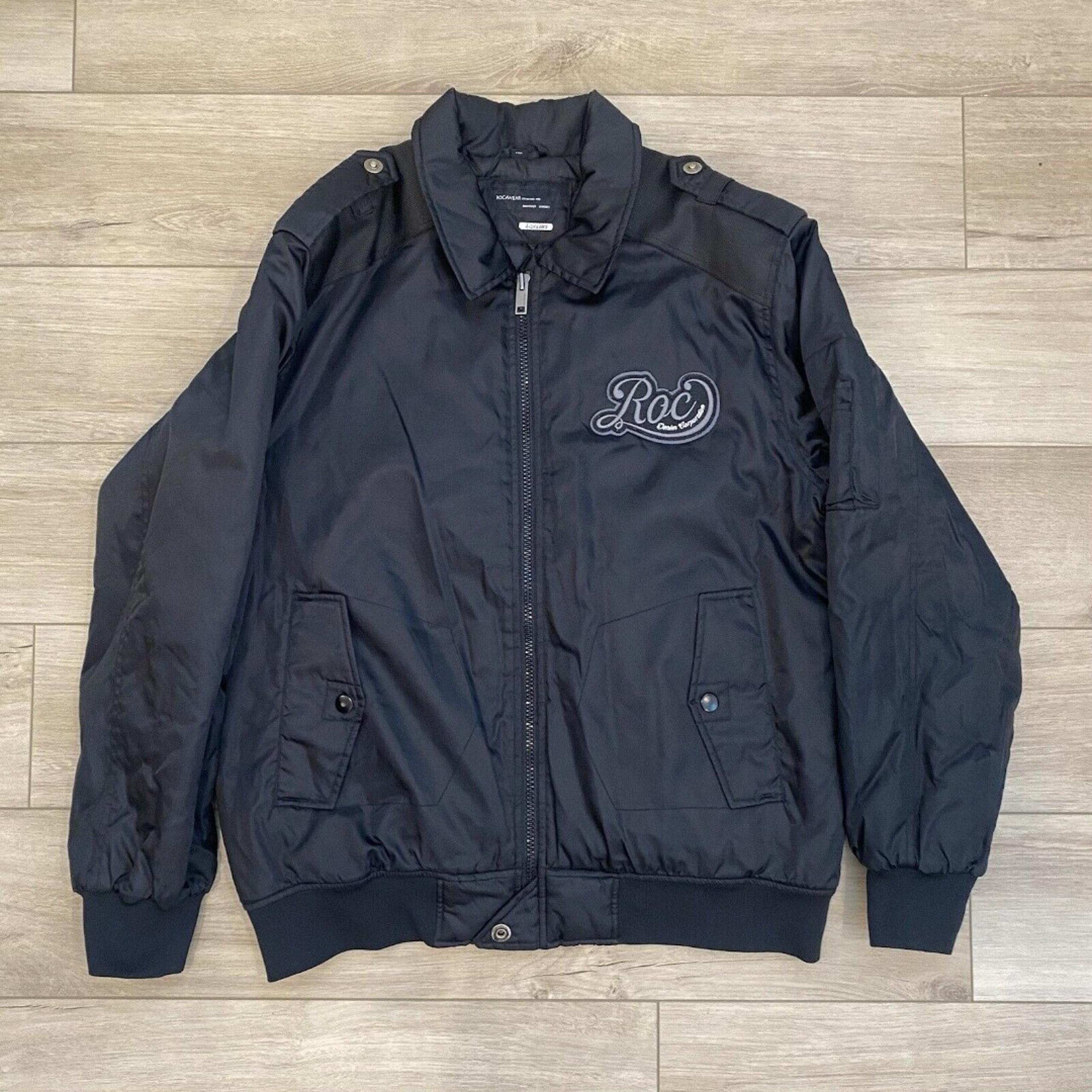 Y2K Rocawear Bomber Satin Jacket Patchwork Puffer Black Mens Sz XXL VTG Hip hop