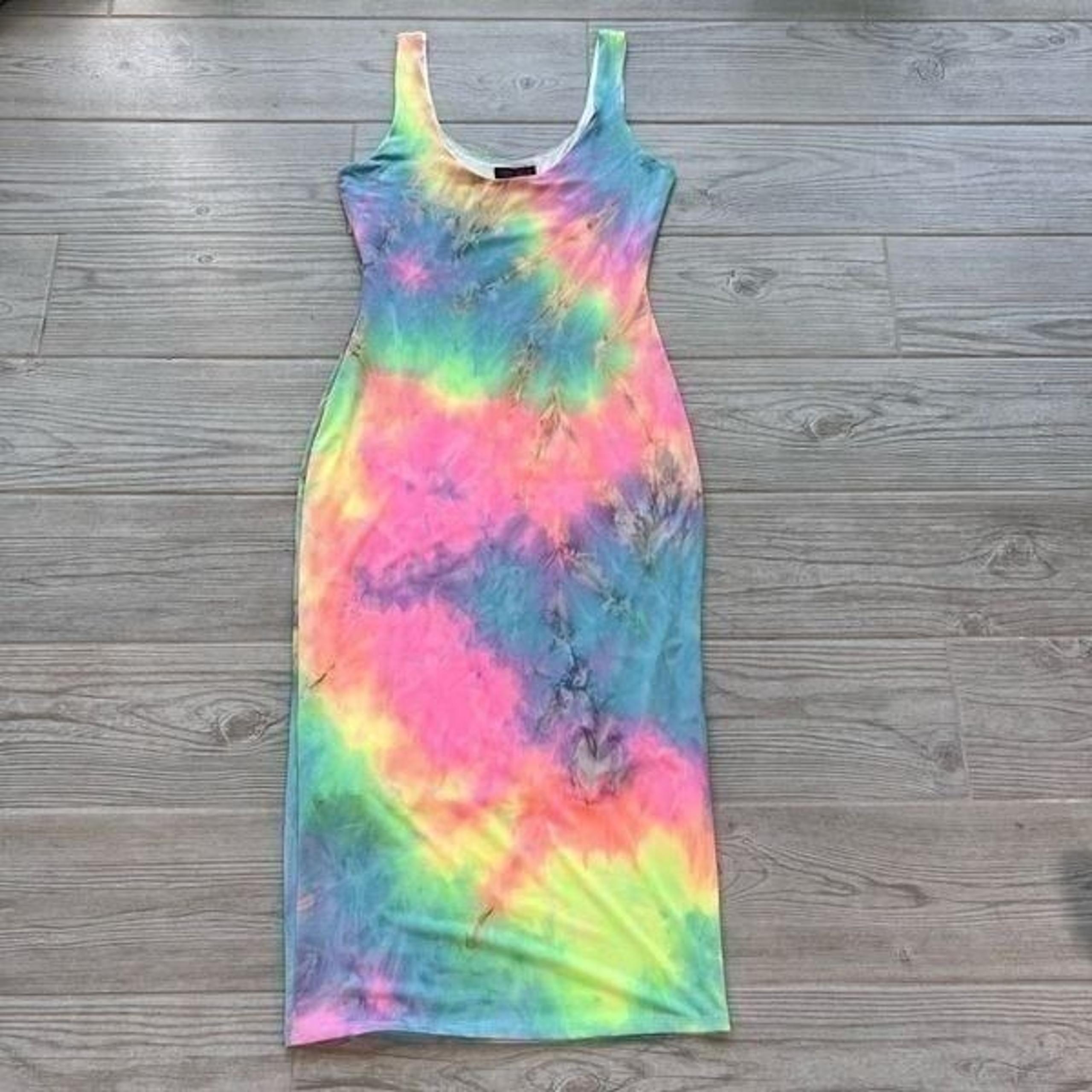 Hot Miami Styles Womens Multicolor Tie Dye Tank Bodycon Midi Dress Size Small