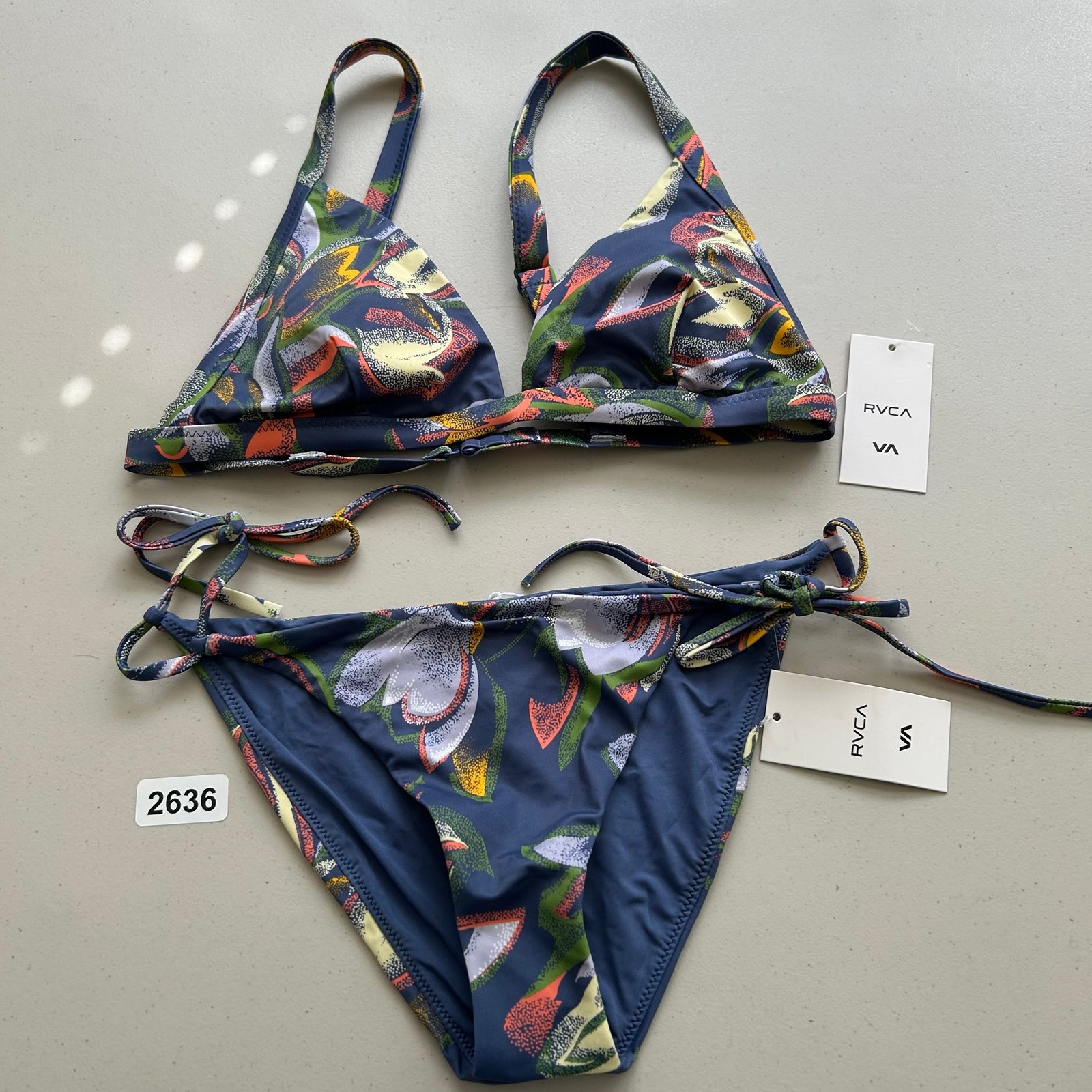 RVCA Swim Bikini Set Small Blue Floral Pixie Hi -Tri Top Low Rise Bottom New