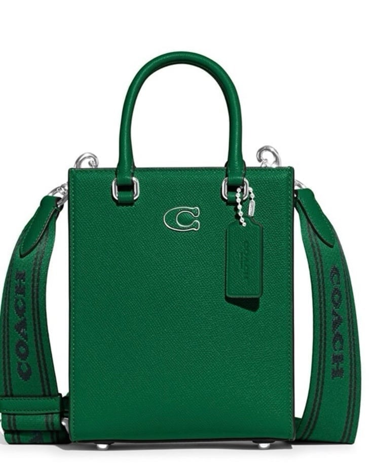 CJ795 Coach Tote 16 Crossgrain Leather Crossbody Bag in Green