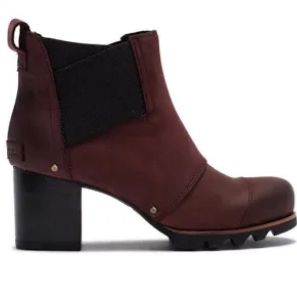 SOREL Addington Waterproof Leather Elastic Gores Chelsea Bootie 8.5 Cattail