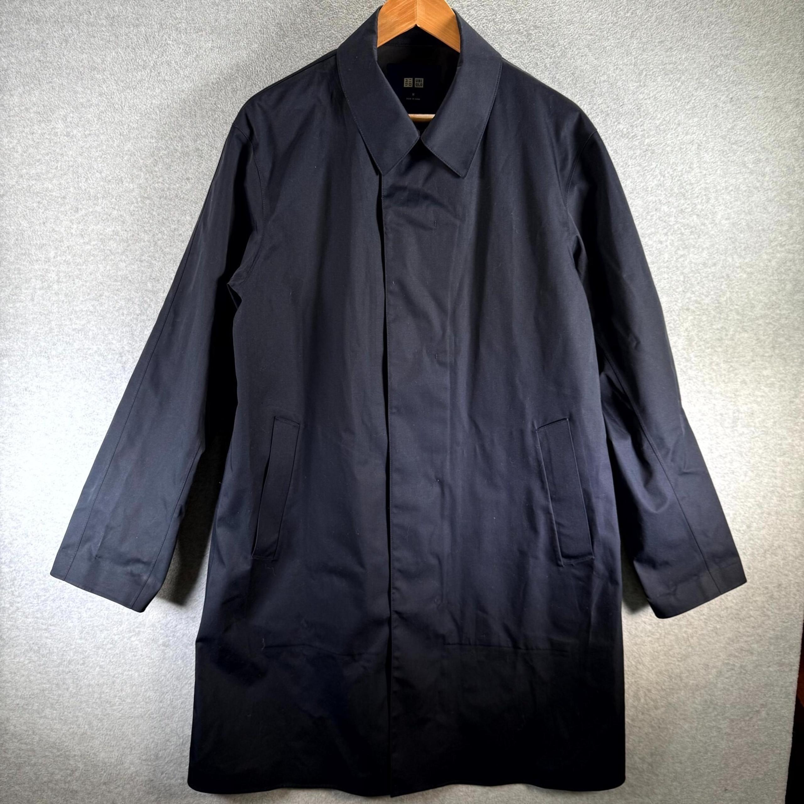 Uniqlo Block Tech Bal Collar Trench Coat Men's Medium Navy Blue Single Breasted