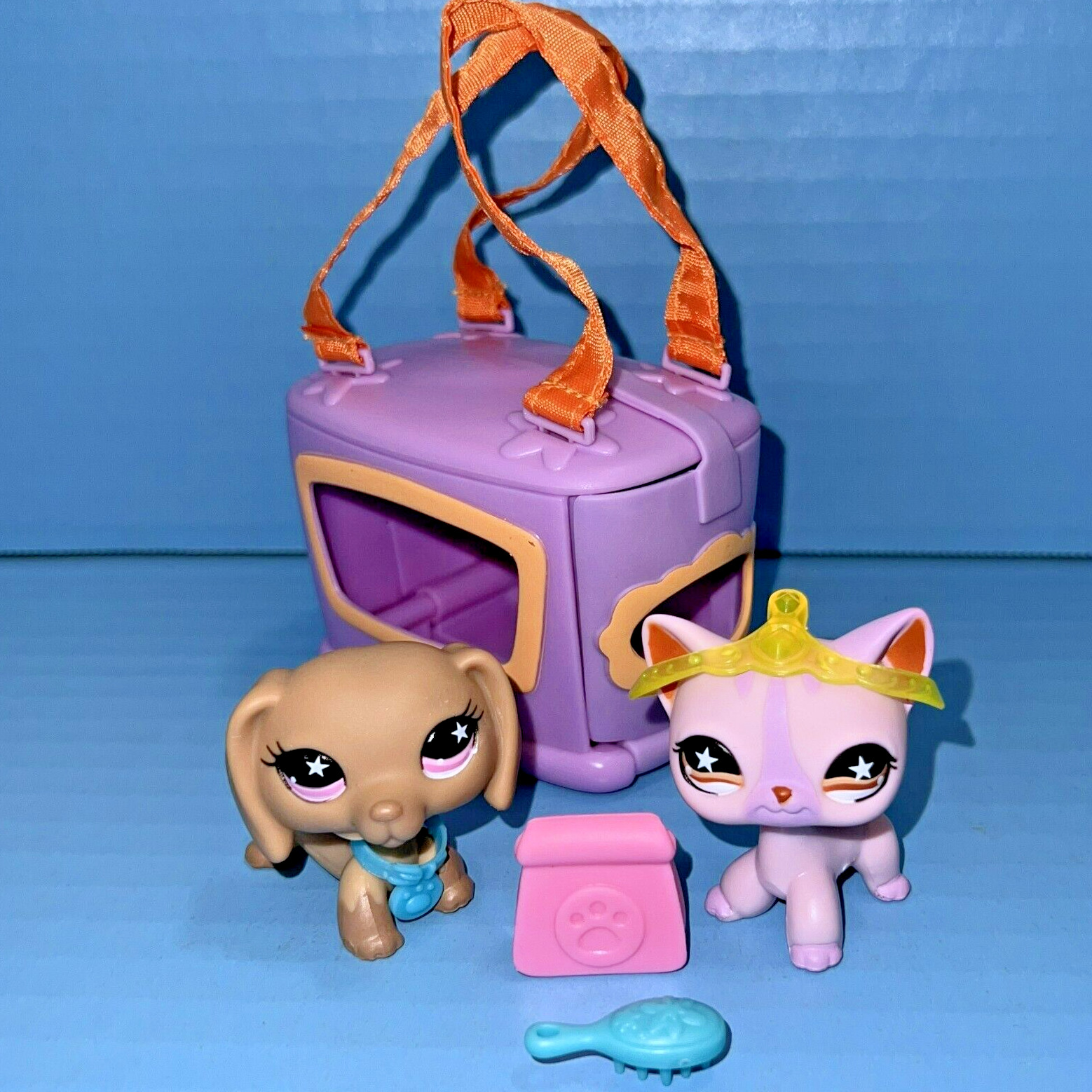 Littlest Pet Shop Portable Pets Dachshund 932 & Shorthair Kitty Cat 933 Complete