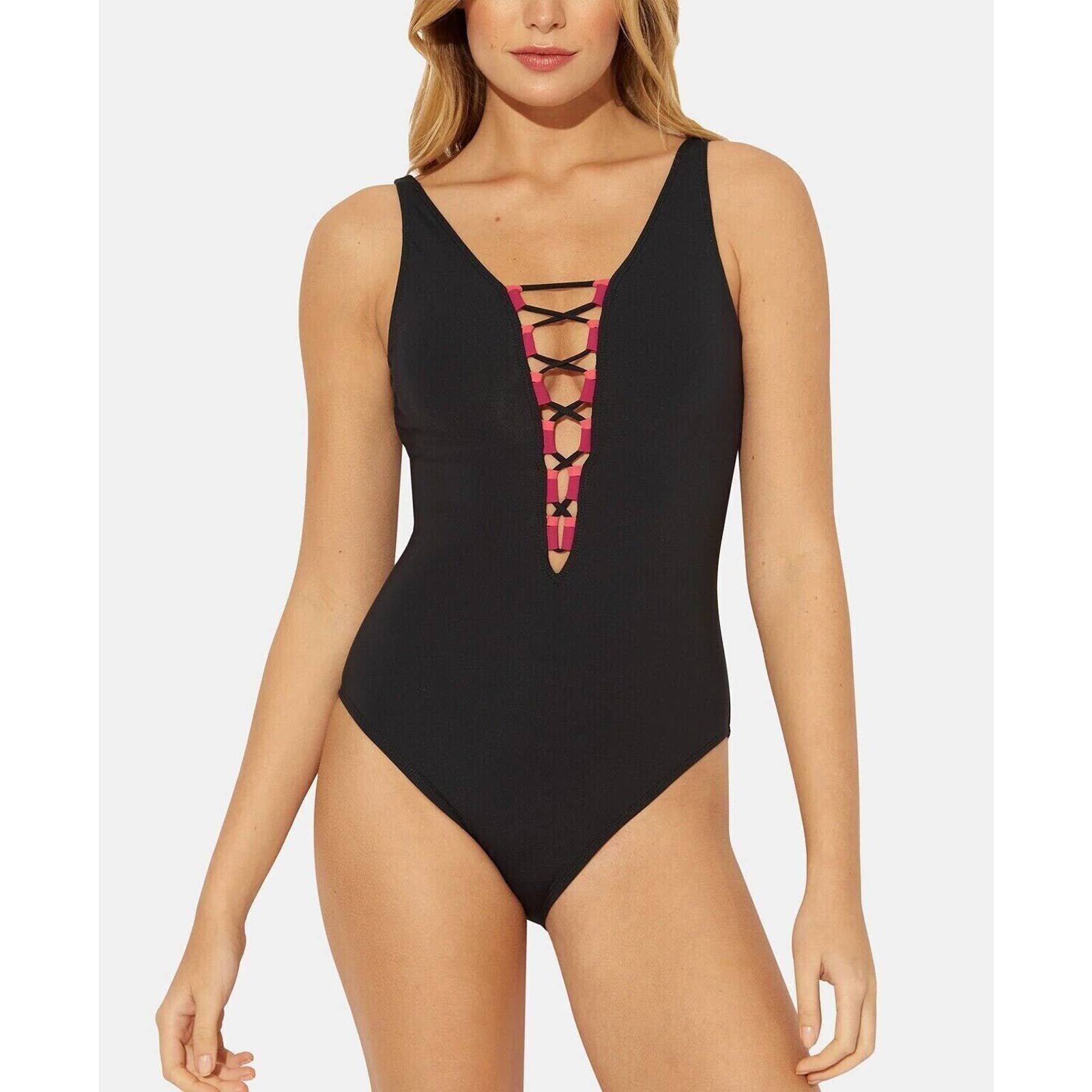 Bleu Rod Beattie BLACK/PINK ROUGE James Bonded One Piece Swimsuit, US 4 NWT 125
