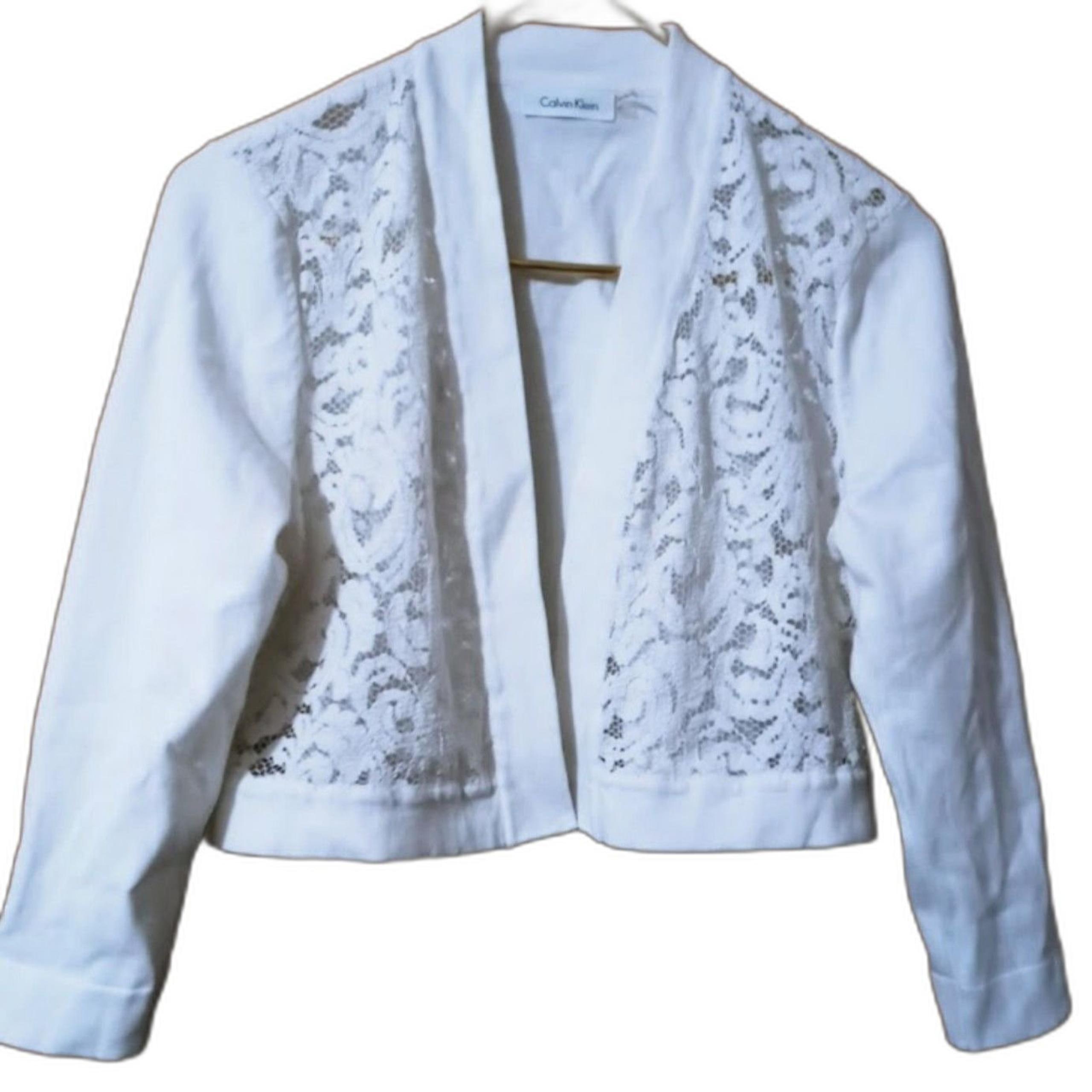 Women's Calvin Klein White Shrug XL Lace Front Long Sleeve