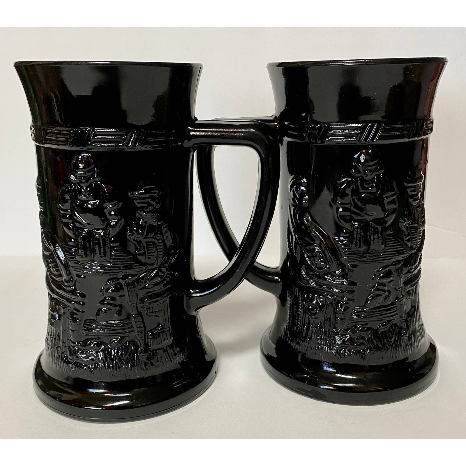 Black Beer Stein 3D Design Men Table Drinks Smoke Smoking Pipe Dinner, Set of 2