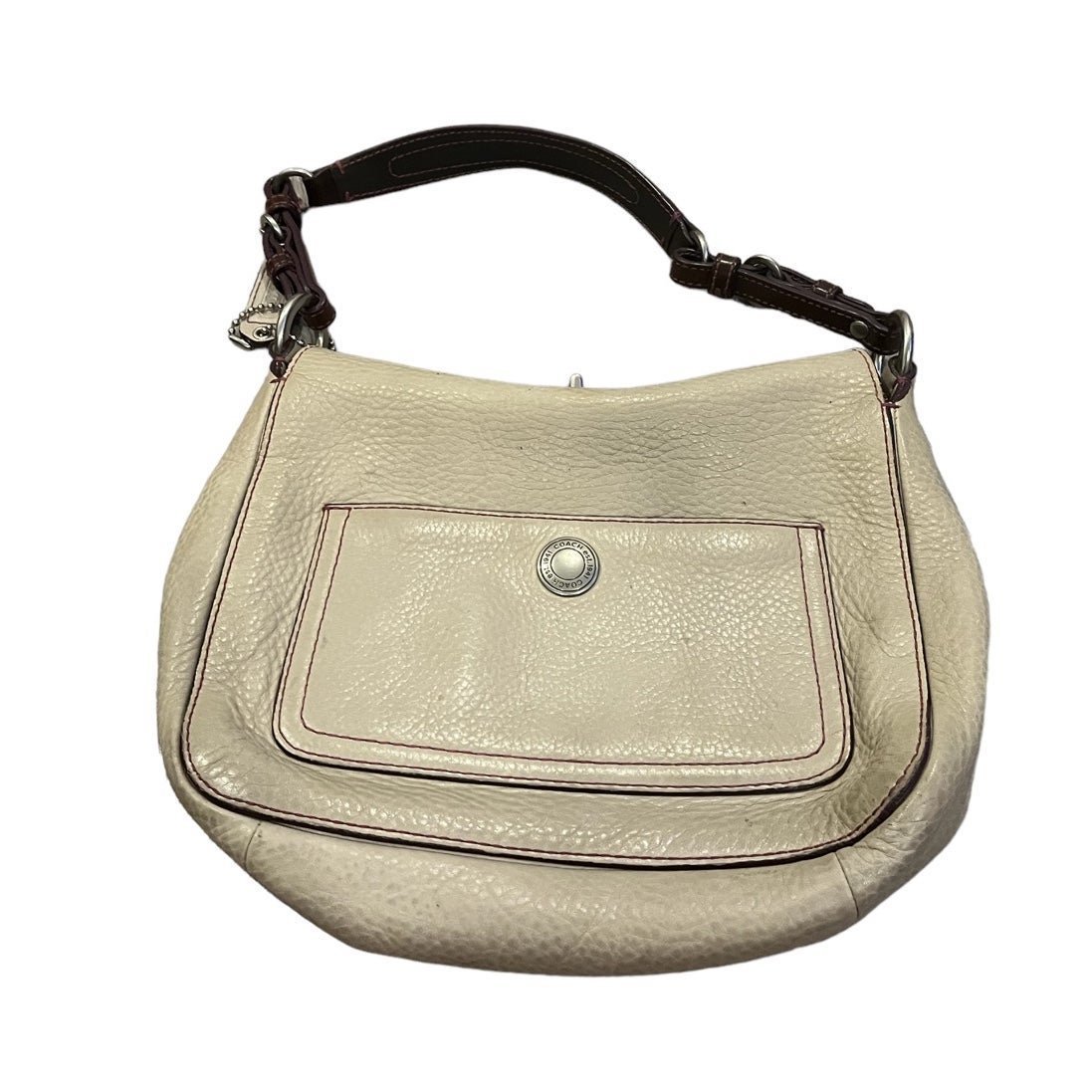 Coach Chelsea Pebble Leather Beige Purple Saddle Bag 9378