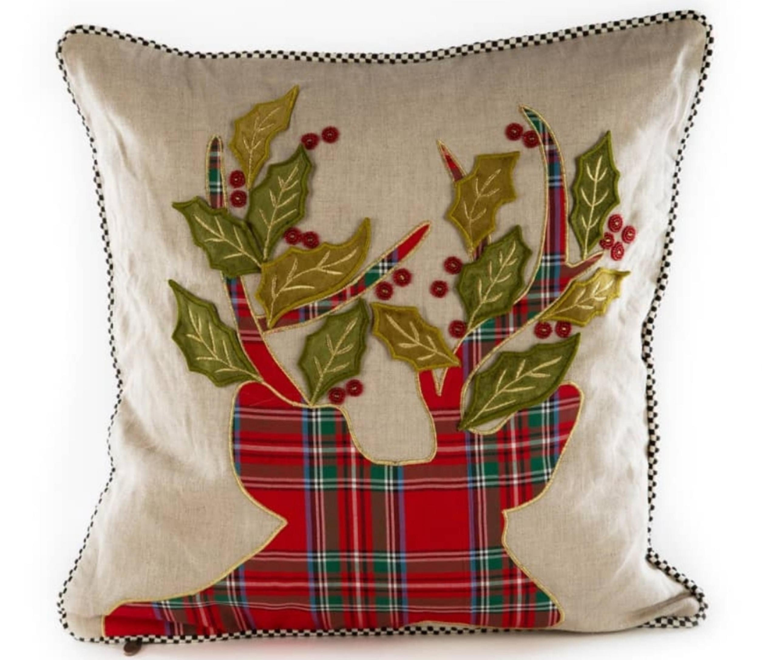 Mackenzie Childs Tartan Stag Pillow. New