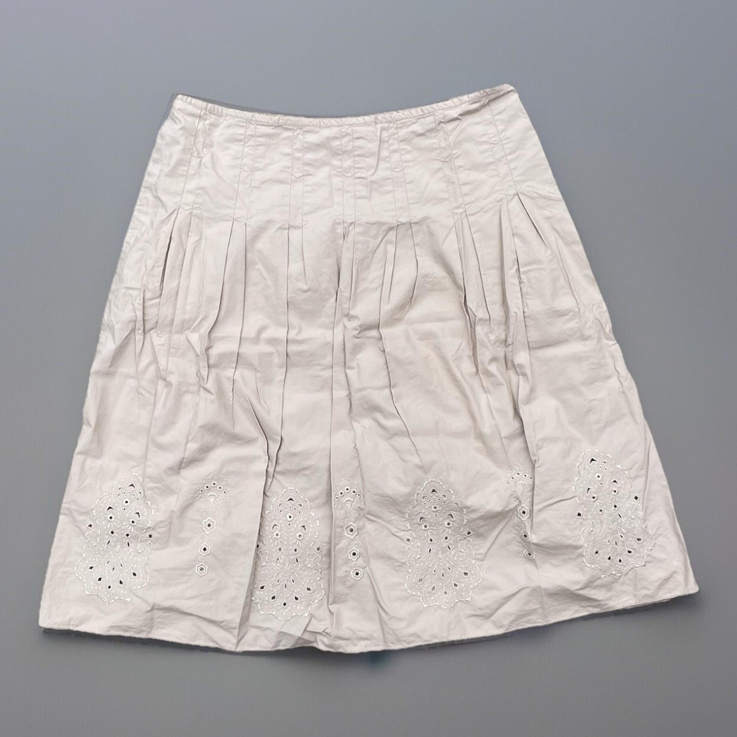 Orvis A Line Skirt Women's Size 16 Khaki Side Zip Cotton Embroidered Lined