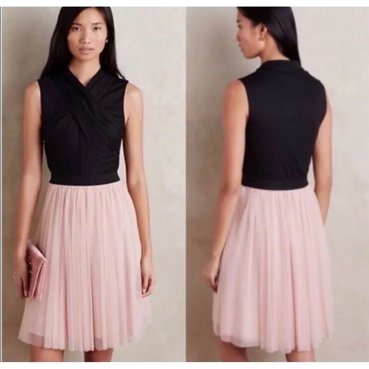 Anthropologie HD in Paris Darla Tulle Dress Black Pink Sleeveless Size M 158