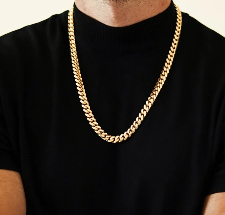 10mm 14k Gold Cuban Curb Link Chain, Men’s Gold Necklace, Real Gold Over 925 Sil