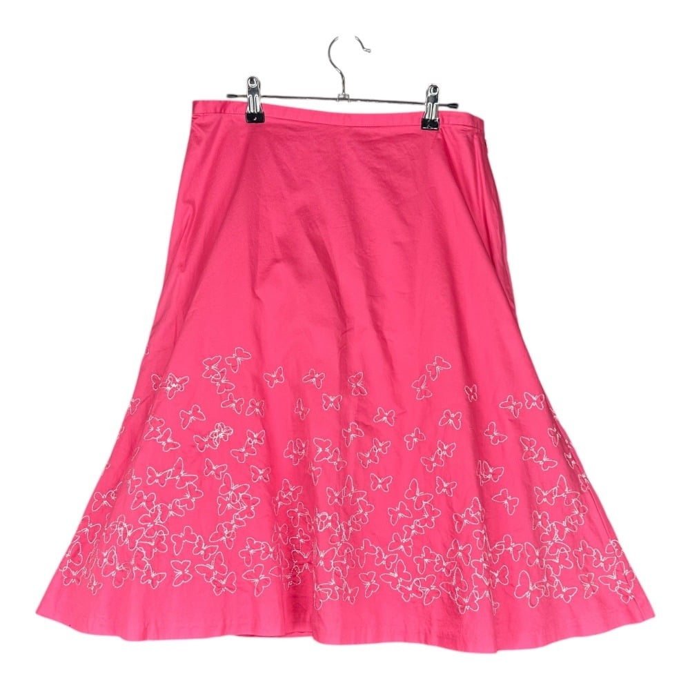Liz Claiborne Women's 10 Hot Pink Cotton A Line Skirt Butterfly Embroidered