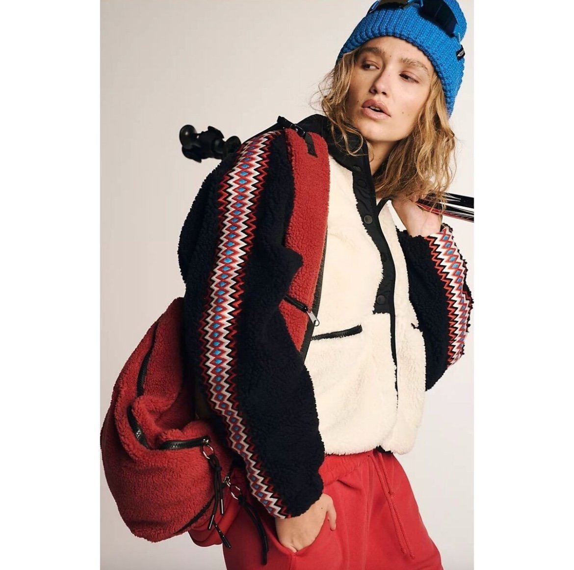 NEW Free People Hit The Slopes Printed Fleece Jacket Size XS Varsity Combo