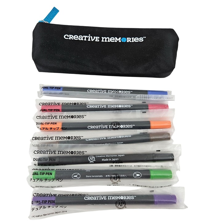 Creative Memories Pens & Pouch 7 Dual Tip Pens Zip Pouch Journaling Scrapbooking