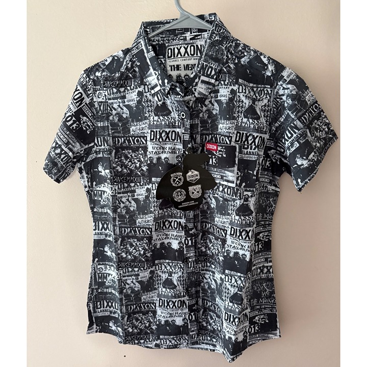 Dixxon Flannel Co The Venue Party Shirt Womens Small Black White Short Sleeve