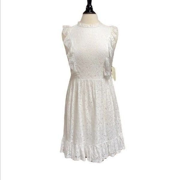 Doe & Rae White Lace Sleeveless Dress