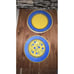 Furio La Primula 4 Piece Yellow & Blue Floral DINNER PLATE SET! Made in Italy