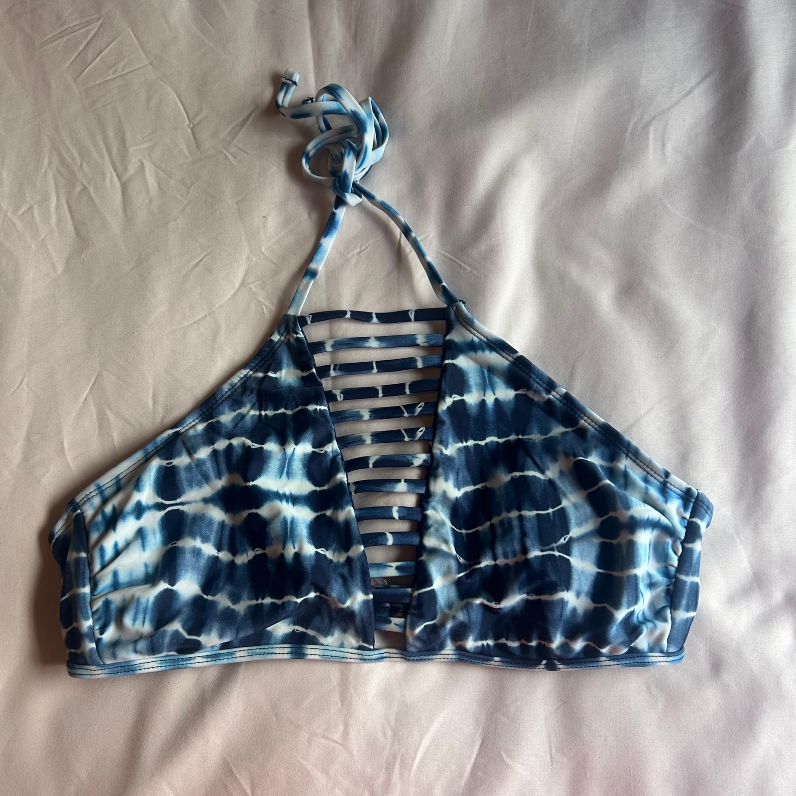 Blue Tie-Dye Halter Bikini Top - Size Large