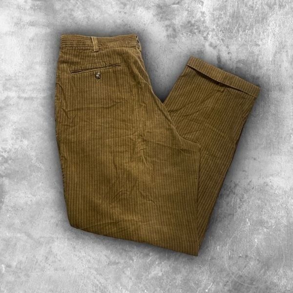 Natural Issue Textures Mens Vintage Pleated Corduroy Trousers 34x32 Brown