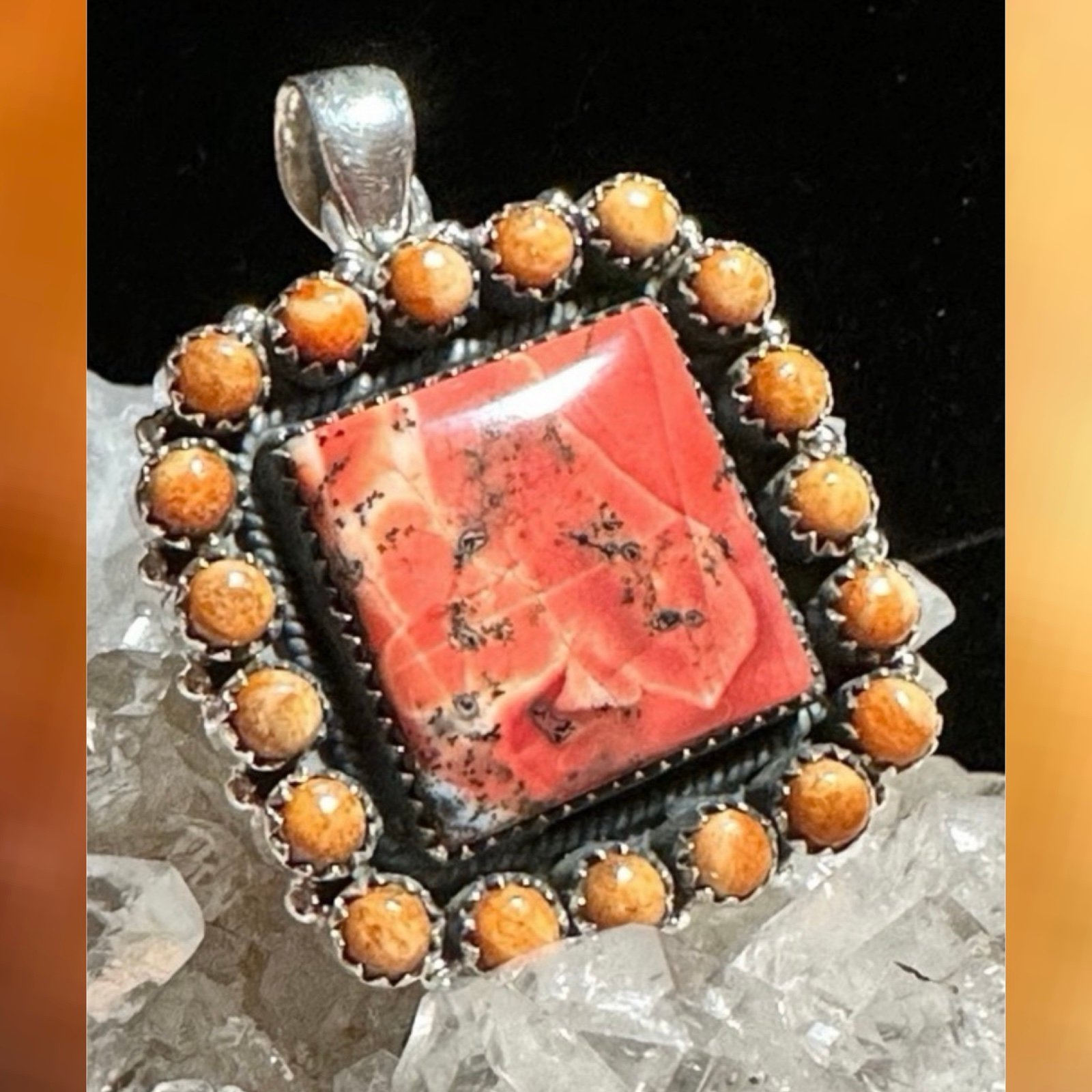 Dendritic Jasper statement sterling silver southwestern pendant