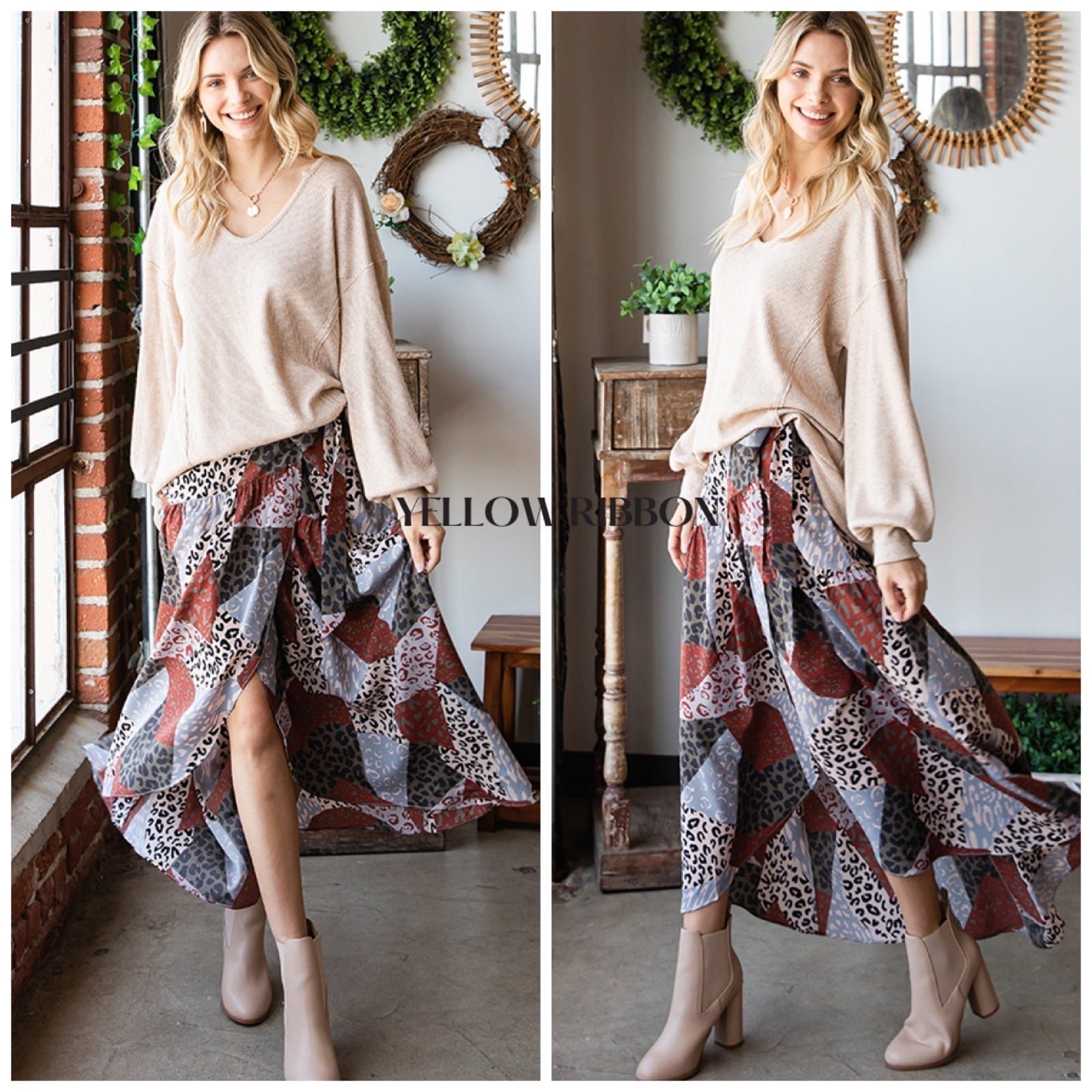 NEW (M) Color Block Animal Print Wrap Skirt
