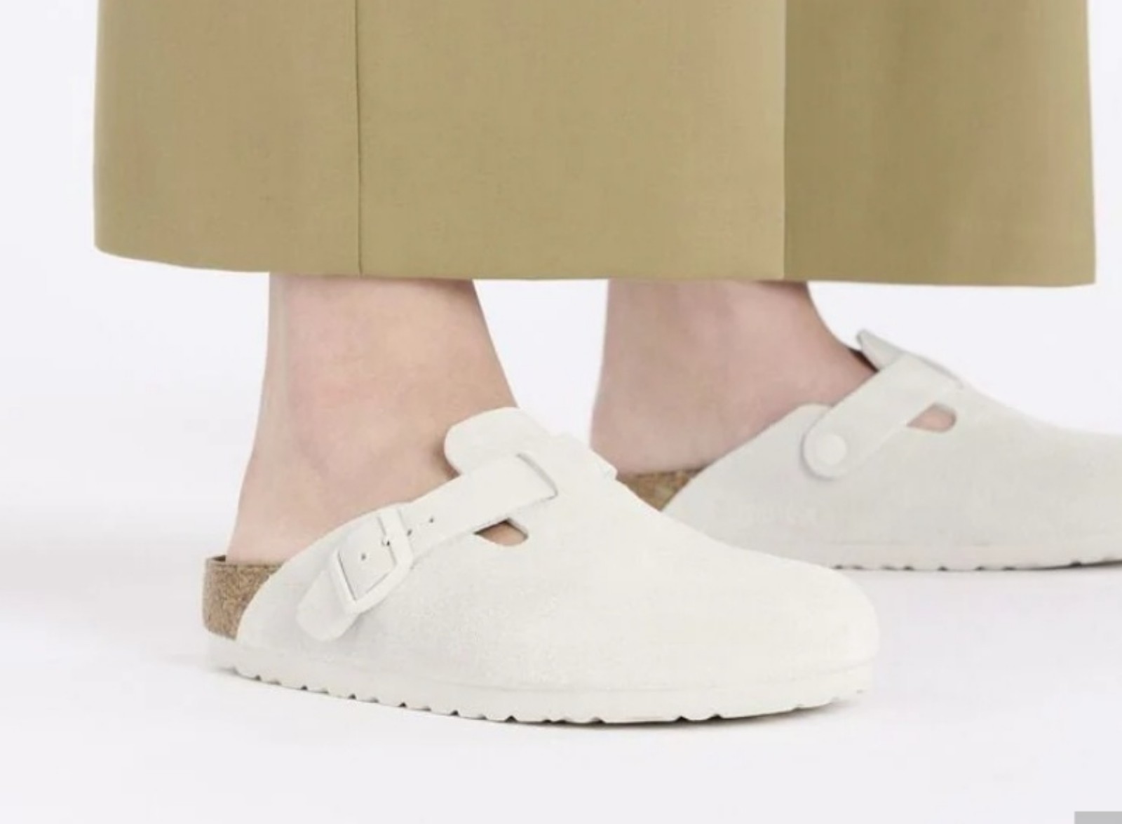 Size 37 Birkenstock Boston Soft Footbed Suede Leather Clog Antique White