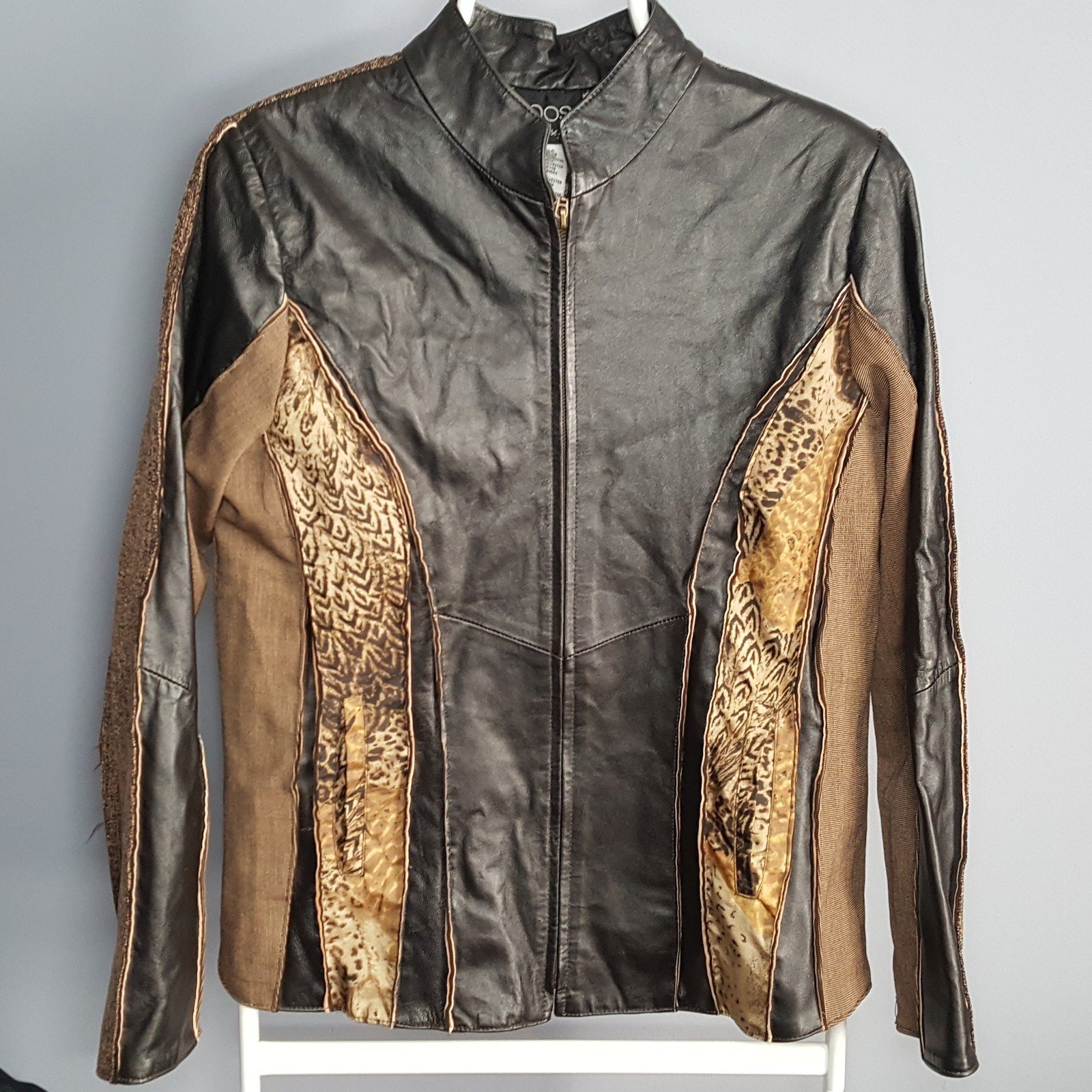 Vintage Koos van den Akker Leather Animal Print Jacket-Womens MEDIUM-Black Brown