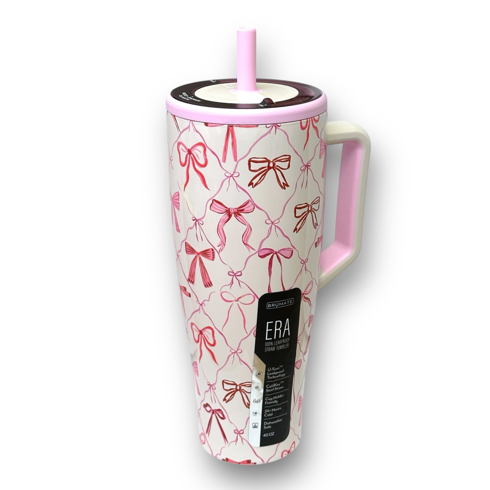 Brumate Pink Red Bows Coquette 40oz Era Limited Edition Tumbler with Straw Caps