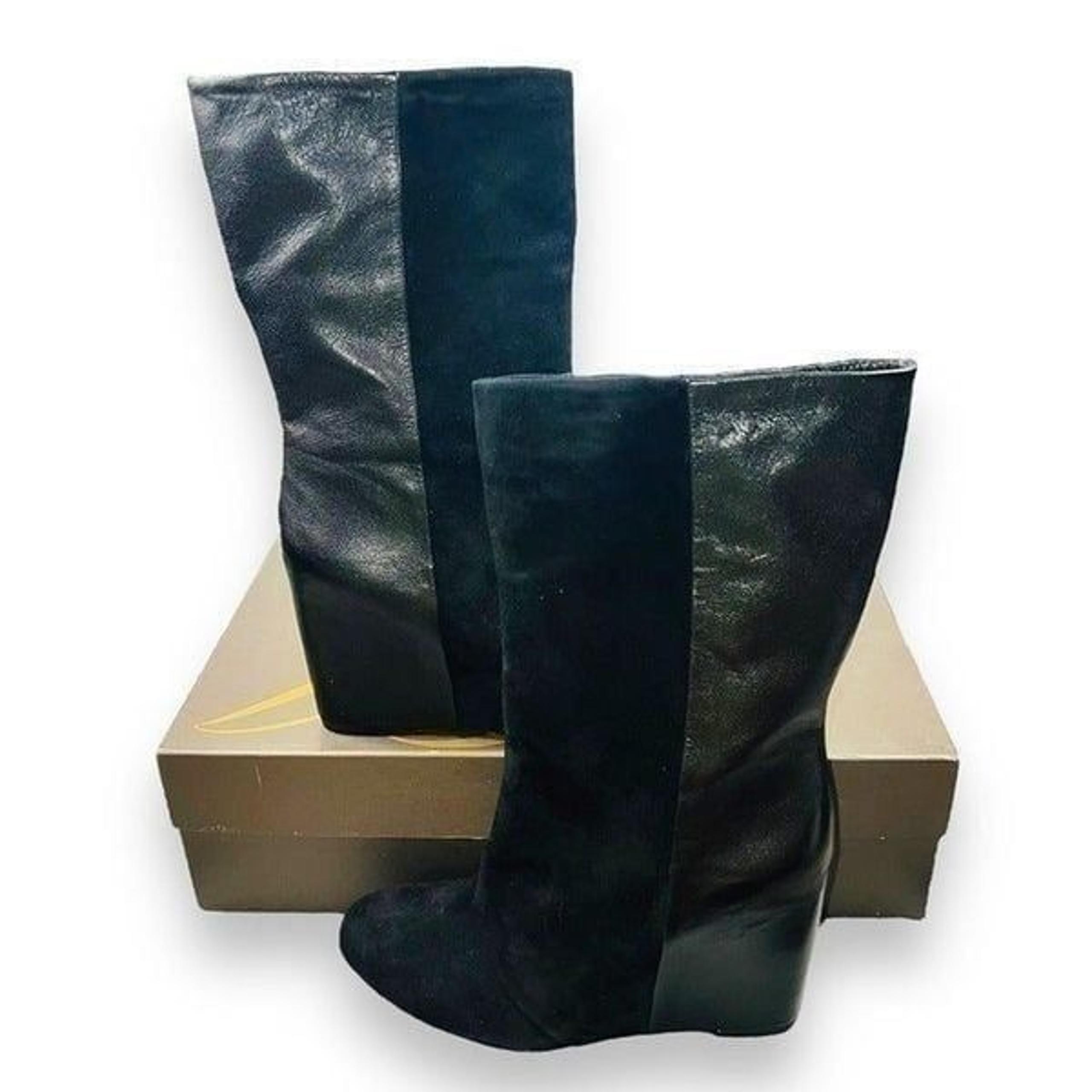 Enzo Angiolini Eabaki Wedge Boots Black Suede / Leather Women's 8