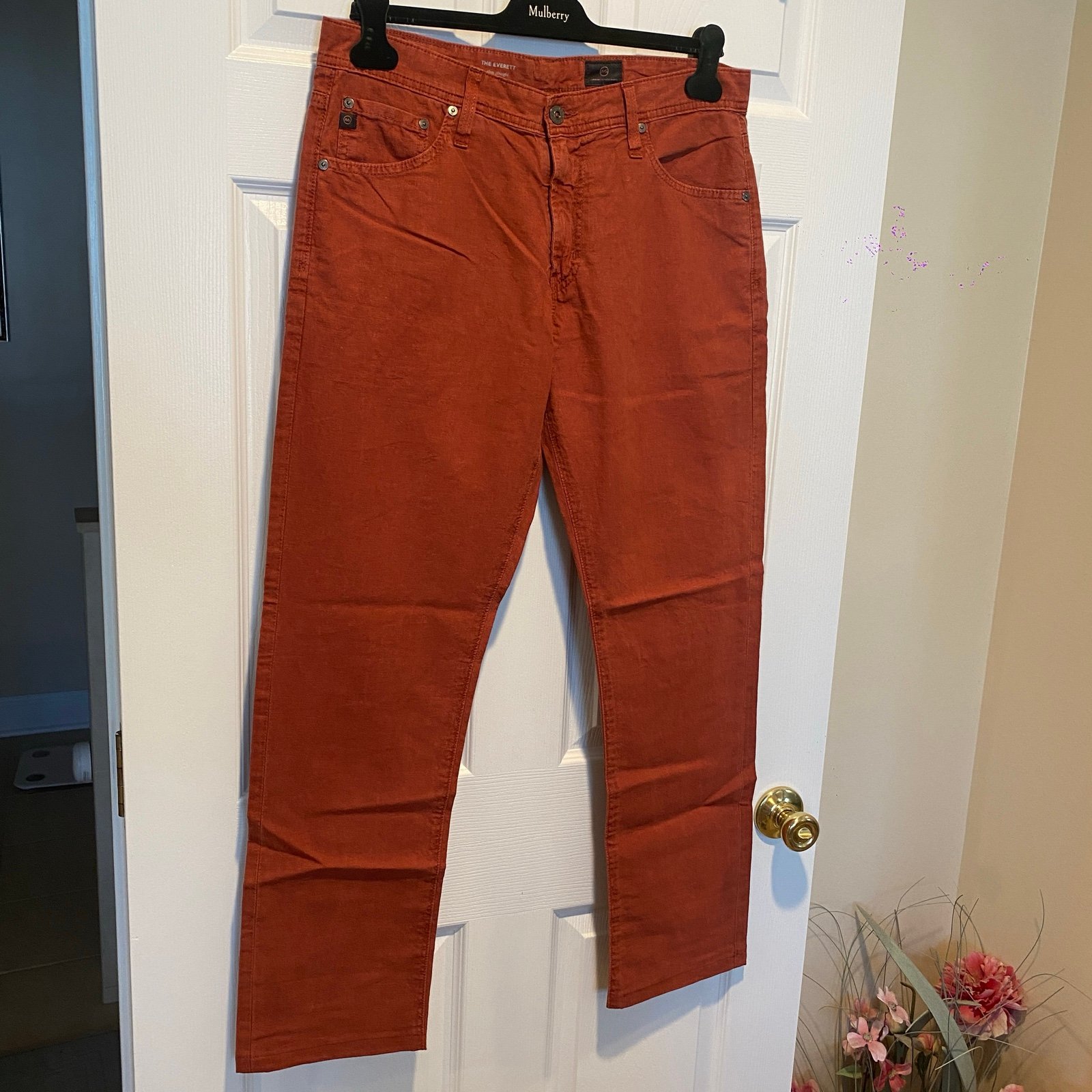 New AG Men's Pants Rust Orange Linen Cotton Blend Size 32X34 (actual 33x32)