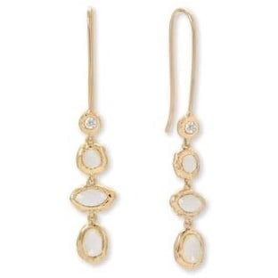 14 Karat Gold Plated Hammered CZ and Rainbow Moonstone Earrings