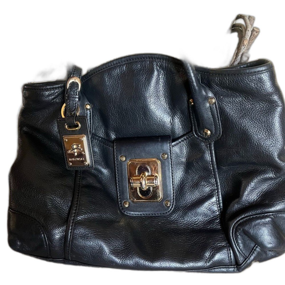 B. Makowsky Black leather Nolita shopper handbag.
