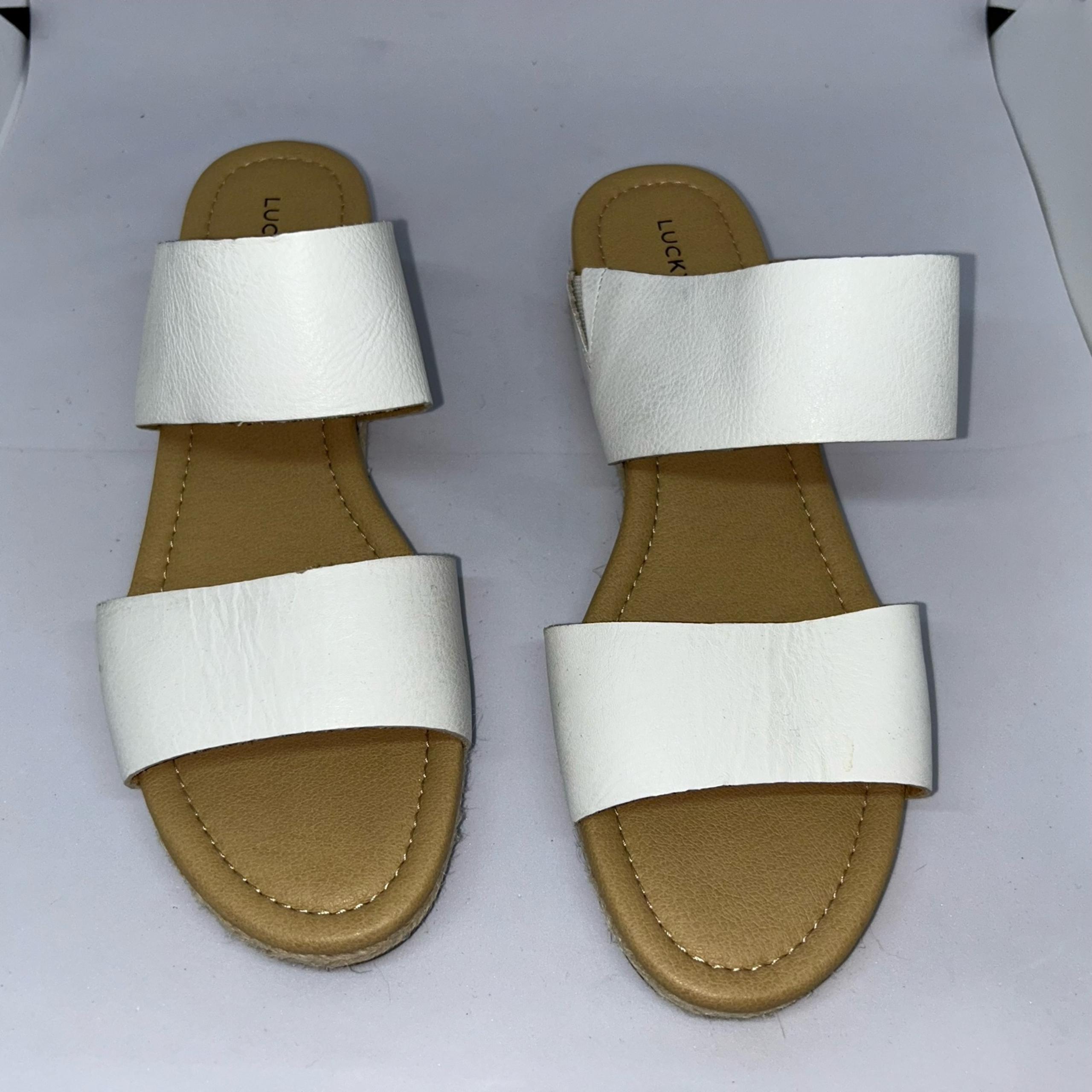 Lucky Brand White Leather Slide Wide Strap Sandals 10M