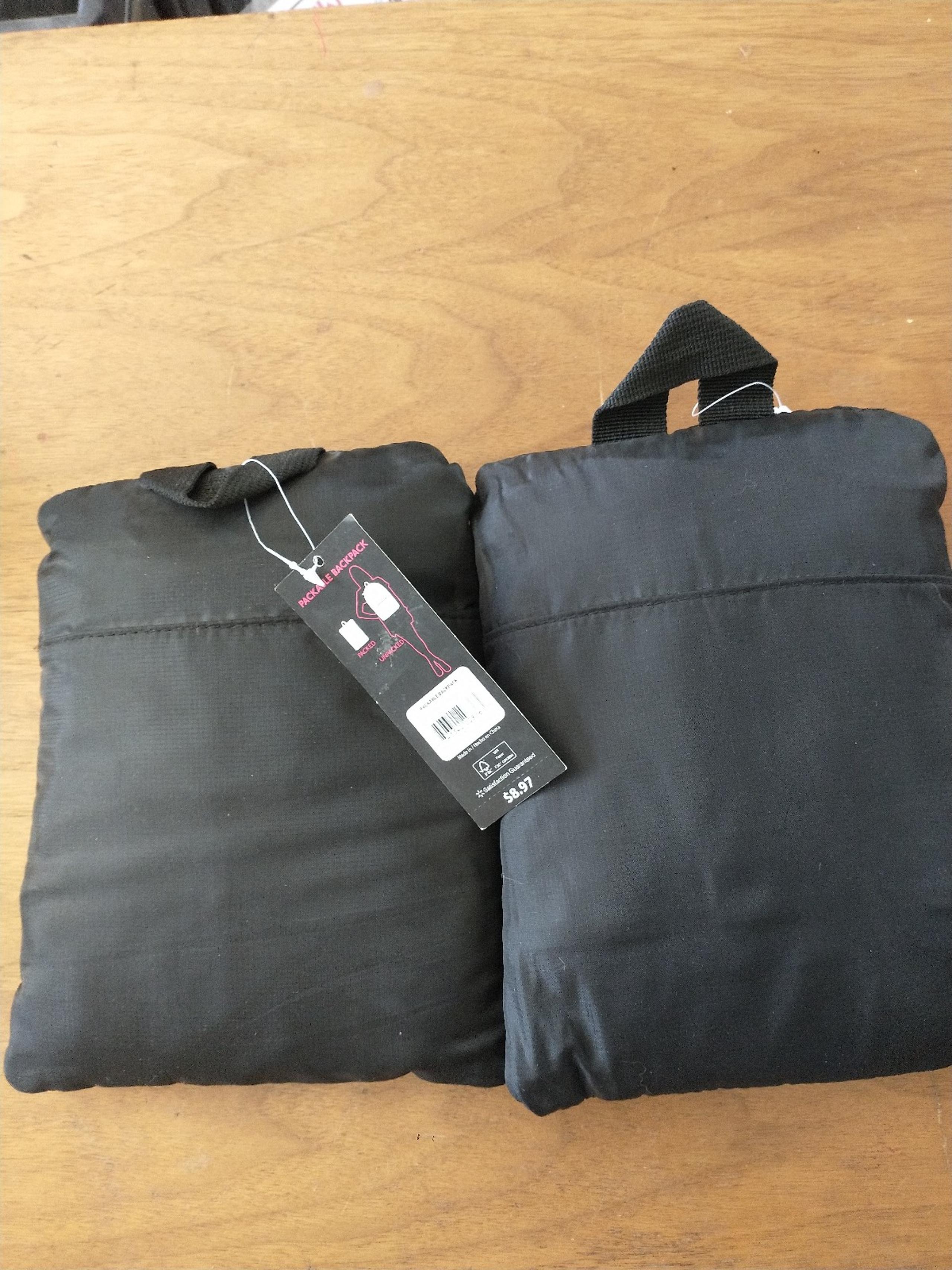 2 black new packable backpacks by no boundaries (17.5"x12. 5" x5. 5")