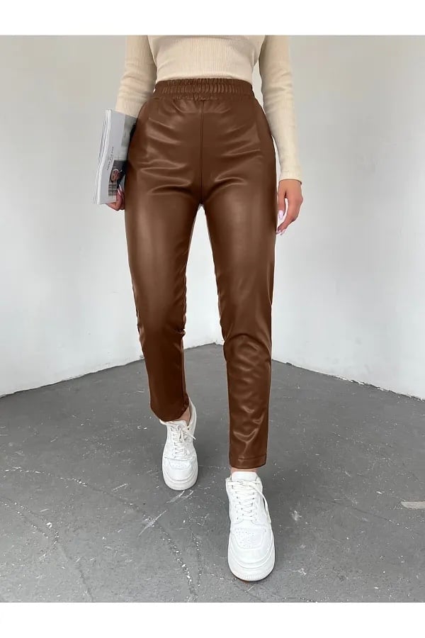 Gottex Fleece Lined Brown Spandex Pleather Leggings