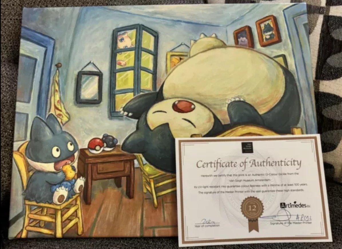 Van Gogh Snorlax Canvas Wall Art Size 35x45cm w/ CoA