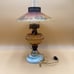 Vintage hand painted lamp tile shade, amber glass with milk glass base, gorgeous