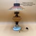 Vintage hand painted lamp tile shade, amber glass with milk glass base, gorgeous