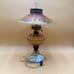 Vintage hand painted lamp tile shade, amber glass with milk glass base, gorgeous