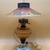 Vintage hand painted lamp tile shade, amber glass with milk glass base, gorgeous
