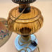 Vintage hand painted lamp tile shade, amber glass with milk glass base, gorgeous