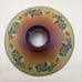 Vintage hand painted lamp tile shade, amber glass with milk glass base, gorgeous