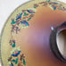 Vintage hand painted lamp tile shade, amber glass with milk glass base, gorgeous