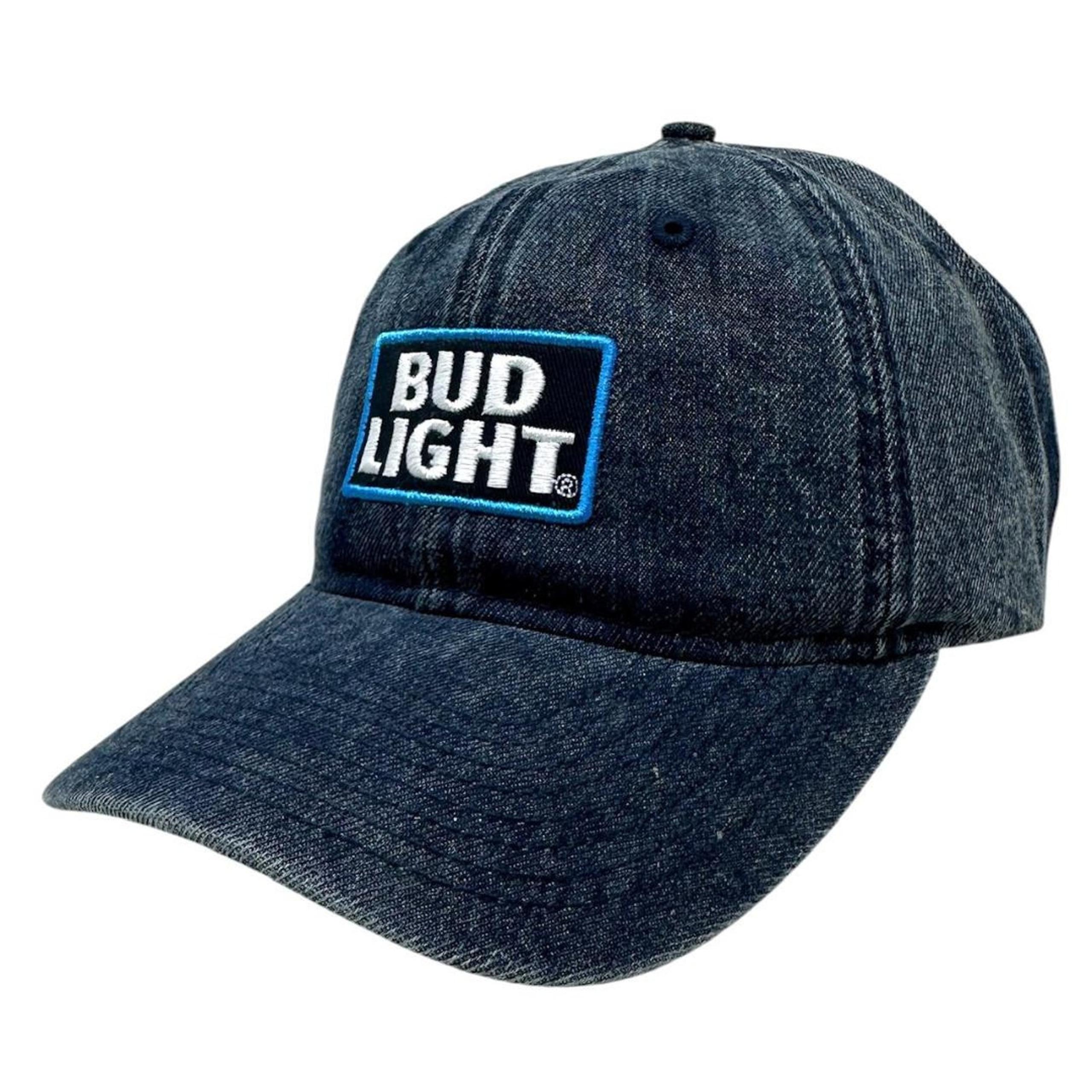Budweiser Bud Light Beer Men's Hat Embroidered Logo Blue Denim Strapback Cap