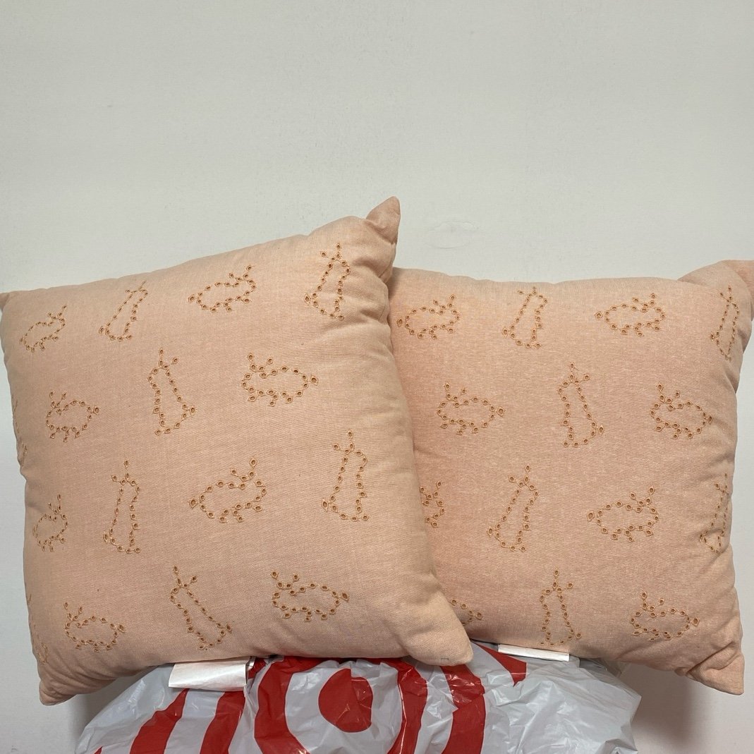 2 large Easter deco Pillows bundle set Easter bunnies design threshold 18” x 18”